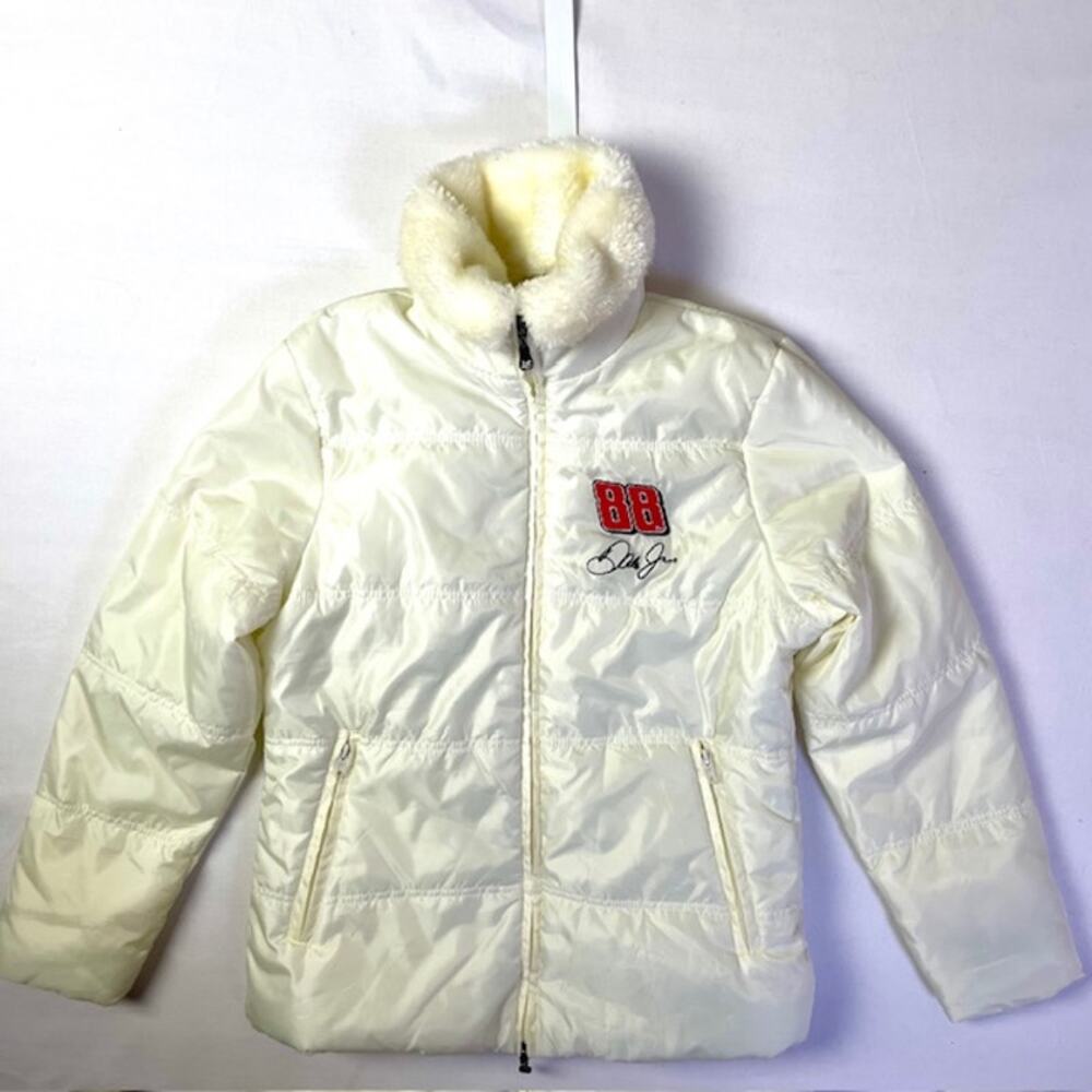 Chase Authentics Dale Jr 88 Jacket Womens M Cream Puffer NASCAR Zip